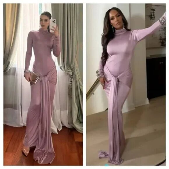 Helsa | Dresses | Nwt Helsa Maxi Dress Purple Elderberry Slinky Jersey  Sarong Long Sleeve Size S | Poshmark